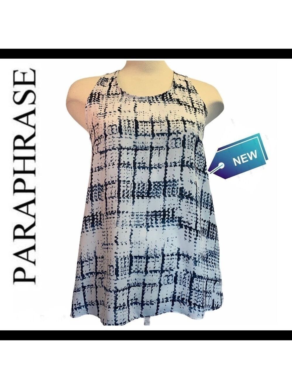 NWT Paraphrase Blue white cross back tank top blouse size medium